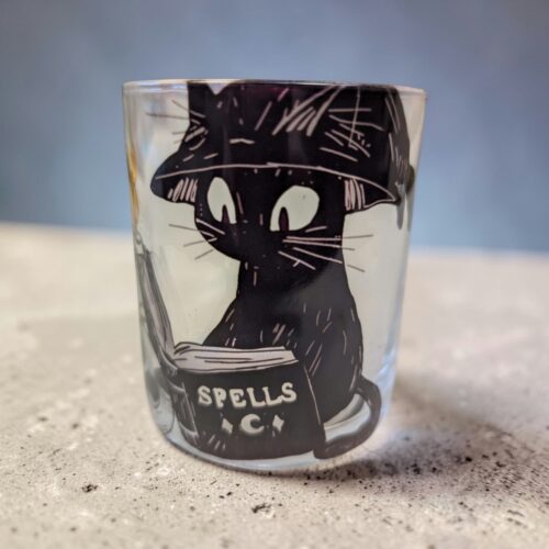 Tazza in vetro gatto stregato